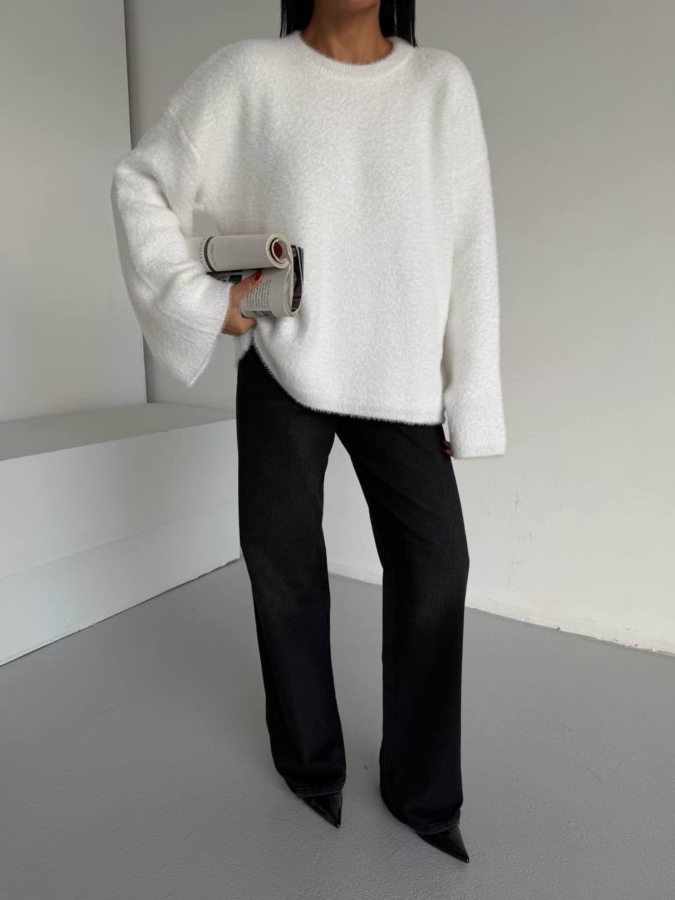 Yumuşak Dokulu Oversize Triko Kazak – Ekru - Ekru