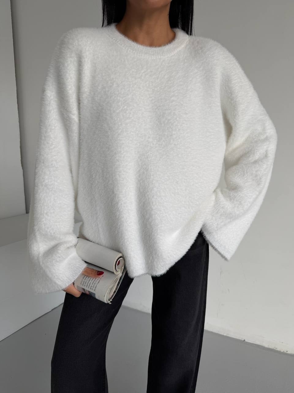 Yumuşak Dokulu Oversize Triko Kazak – Ekru - Ekru