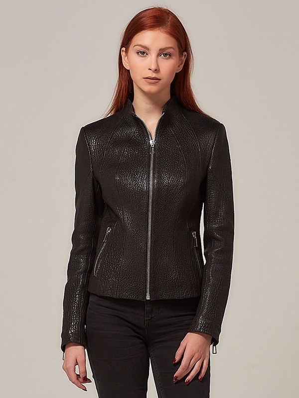 Hakiki Deri Slim Fit Kadın Ceket – Dik Yaka, Fermuarlı Zamansız Tasarım