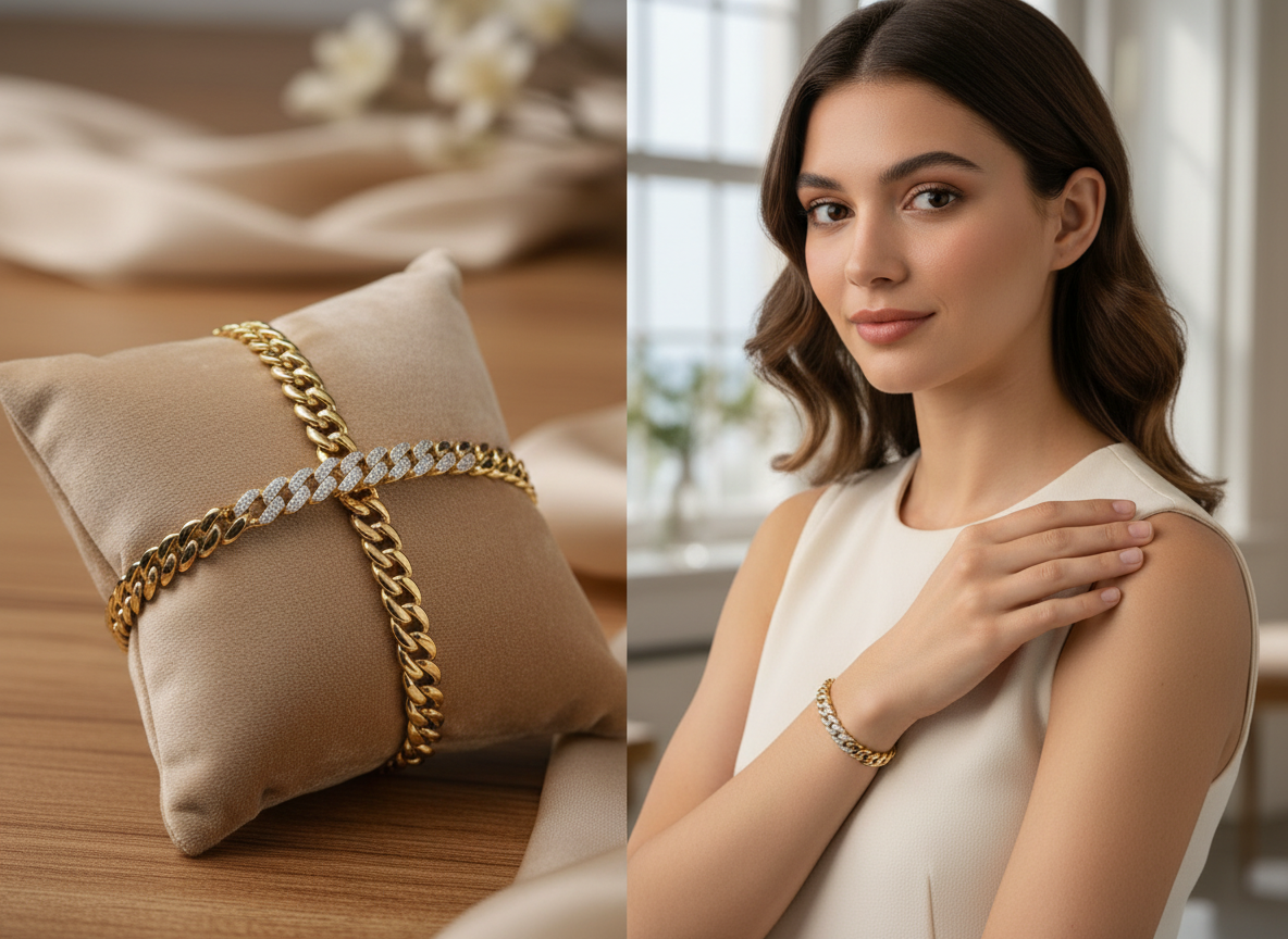 Xuping Gold & Taş Detaylı Kadın Bileklik – Kararma Yapmayan Parlak Şık Tasarım