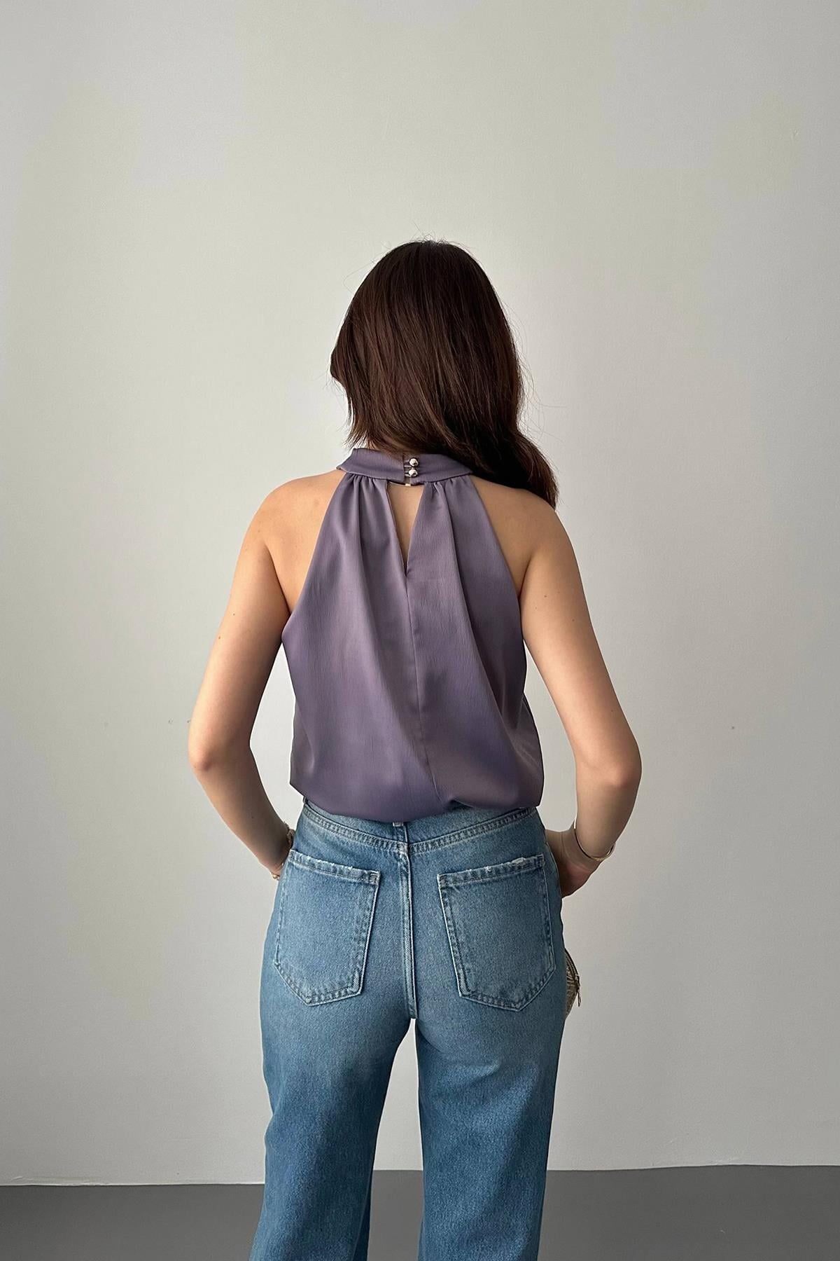 Lila Toka Detaylı Bluz - Lila