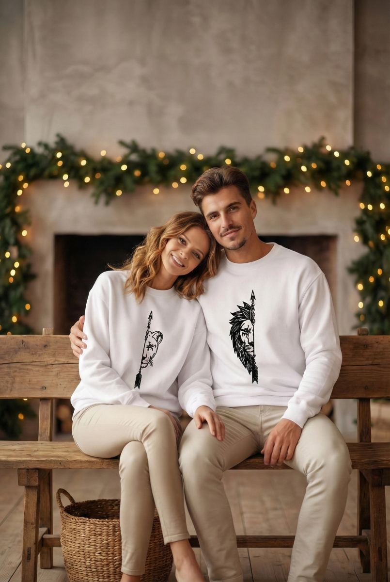 Oversize Bisiklet Yaka Sevgililer Günü Baskılı Sweatshirt - Beyaz