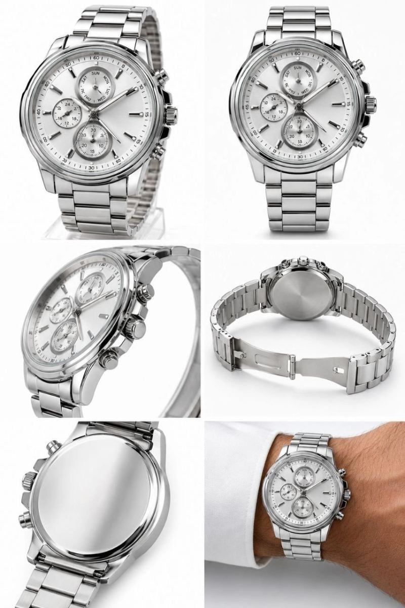 Erkek Gümüş Renk Metal Kordon Analog Kol Saati Takvim Göstergeli Beyaz Kadran - Gümüş