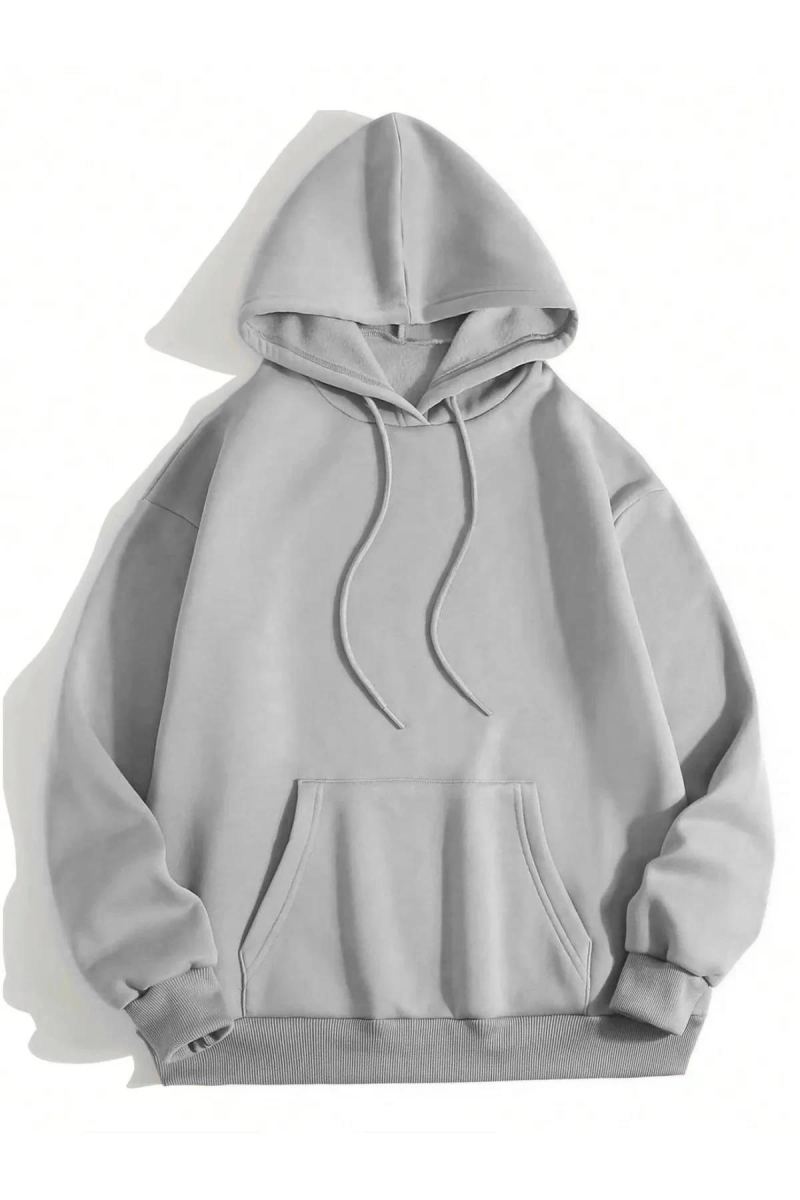 Erkek 3 İplik Pamuklu Kapüşonlu Kanguru Cepli Sweatshirt Hoodie - Boyalı Gri