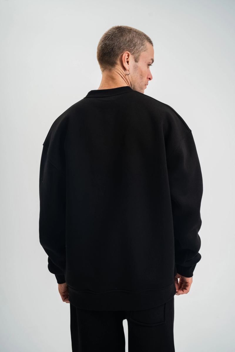 Erkek Uzun Kol Bisiklet Yaka 3 iplik Pamuklu Kışlık SweatShirt - Siyah