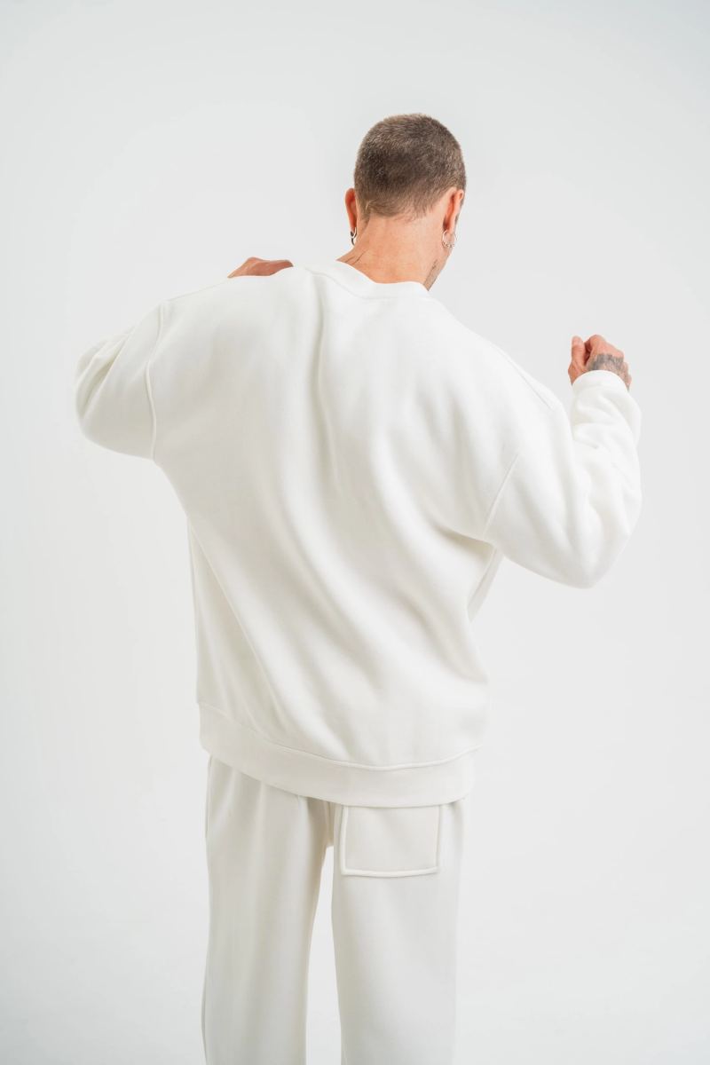Erkek Uzun Kol Bisiklet Yaka 3 iplik Pamuklu Kışlık SweatShirt  - Beyaz