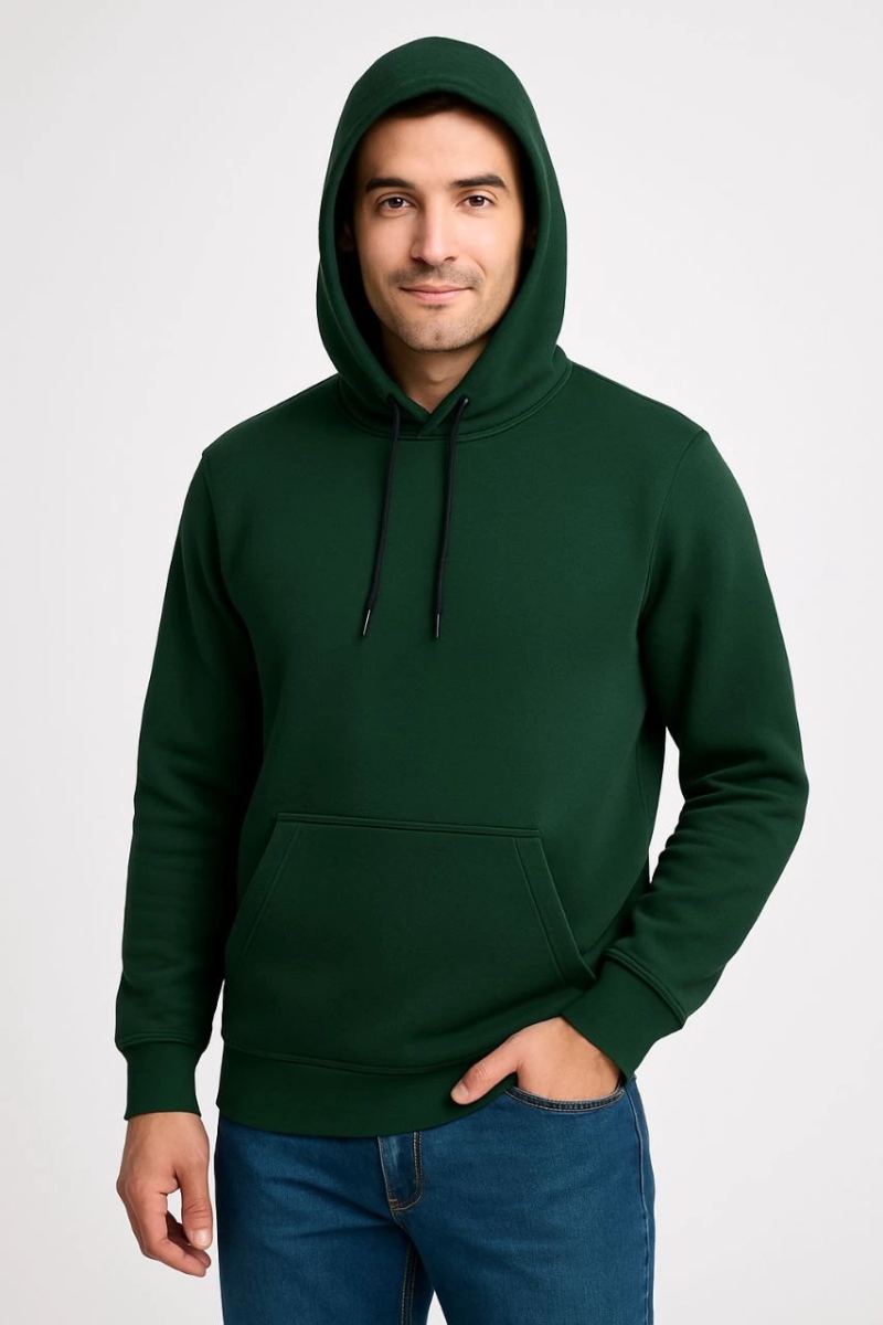 Erkek 3 İplik Pamuklu Kapüşonlu Kanguru Cepli SweatShirt hoodie - Haki