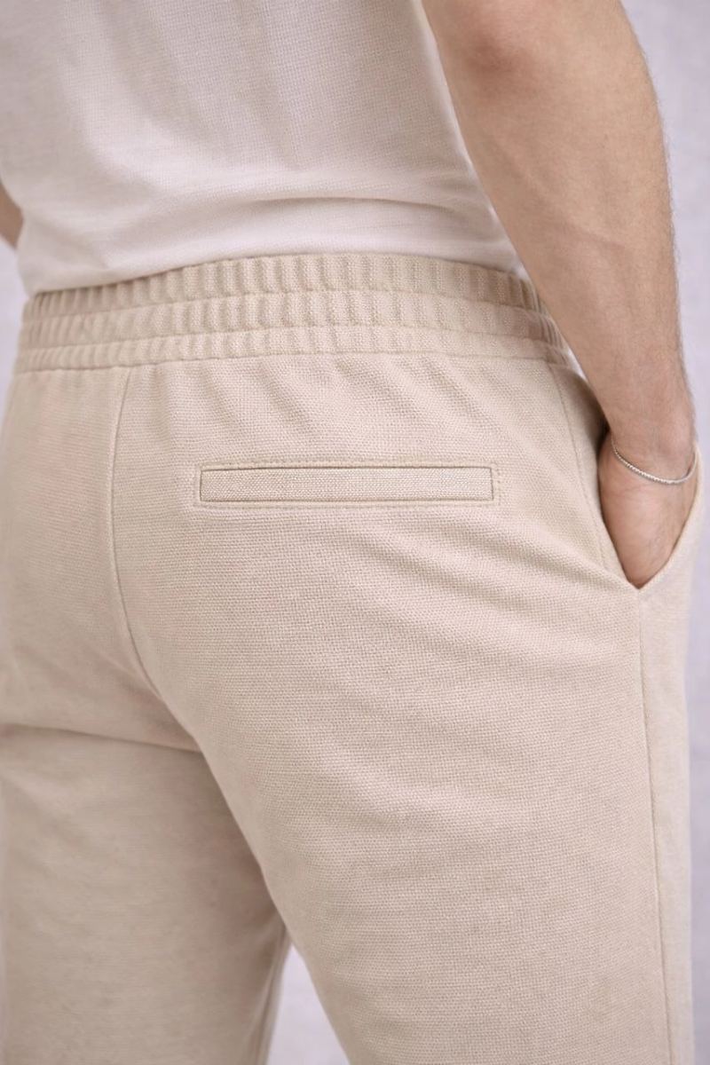 Erkek Diagonel Mikro dokulu Duble Paça Cepli Pantolon ,Modern Kesim - Krem