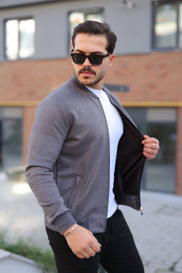 Erkek Scuba Süet Kumaş Bomber Hırka