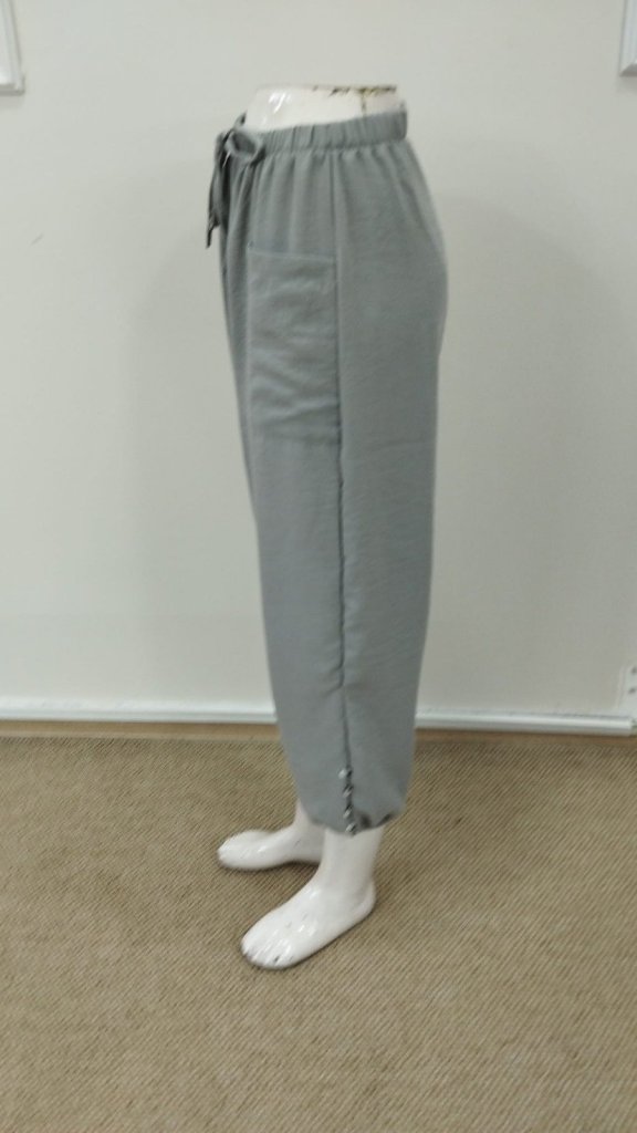 Kadın Beli Lastikli Bağcıklı Düğme Detaylı Pantolon