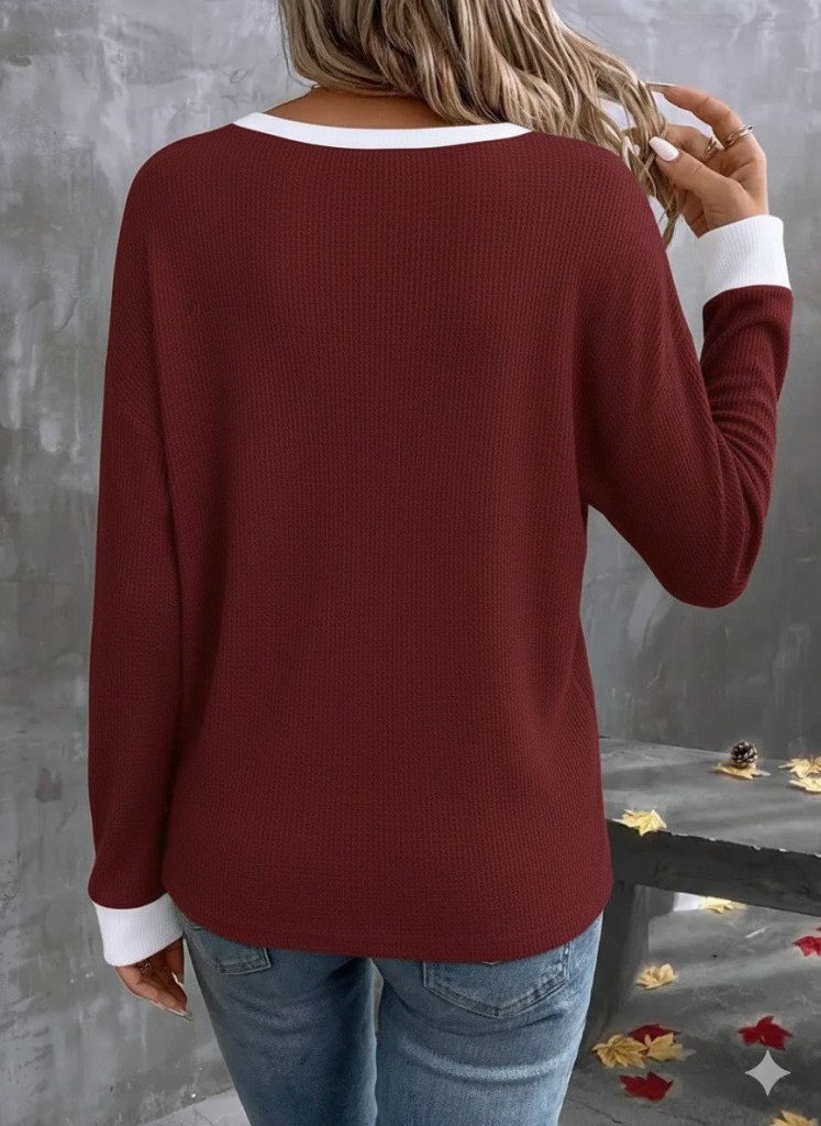 Kadın Uzun Kollu V Yakalı Waffle Bluz