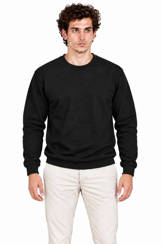 Erkek 2Li Bisiklet Yaka İçi Şardonlu 2 İplik Düz Uzun Kollu Regular Fit Sweatshirt - Siyah - Gri