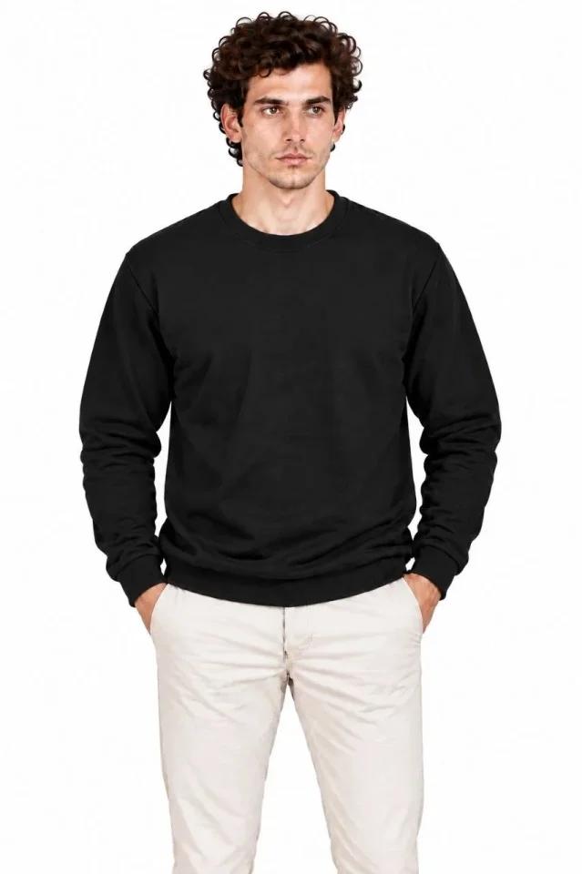 Erkek 2Li Bisiklet Yaka İçi Şardonlu 2 İplik Düz Uzun Kollu Regular Fit Sweatshirt - Siyah - Gri