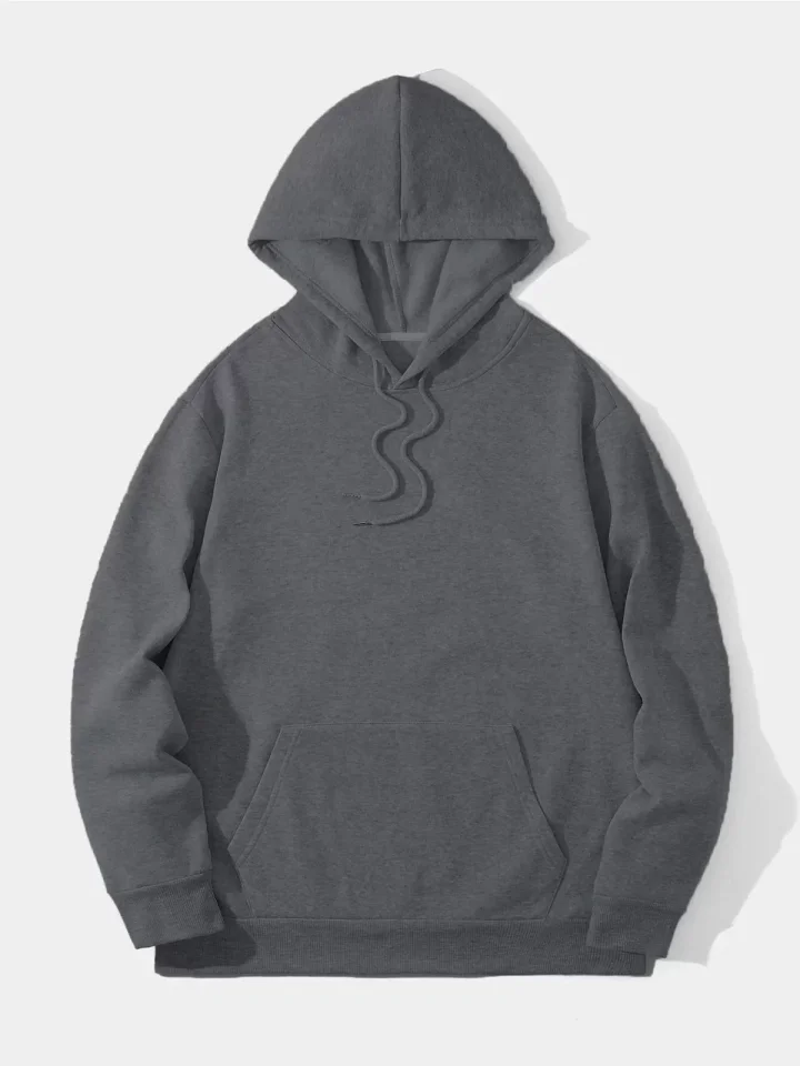 Erkek Düz Kapüşonlu Sweat 2 - Füme
