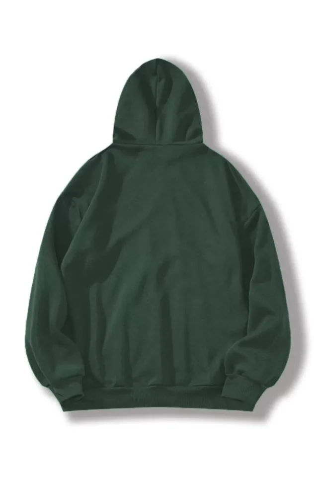 Erkek Düz Kapüşonlu Sweat 1 - Koyu Yeşil