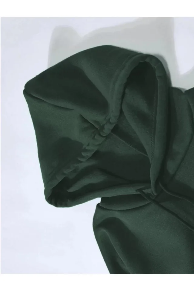 Erkek Düz Kapüşonlu Sweat 1 - Koyu Yeşil