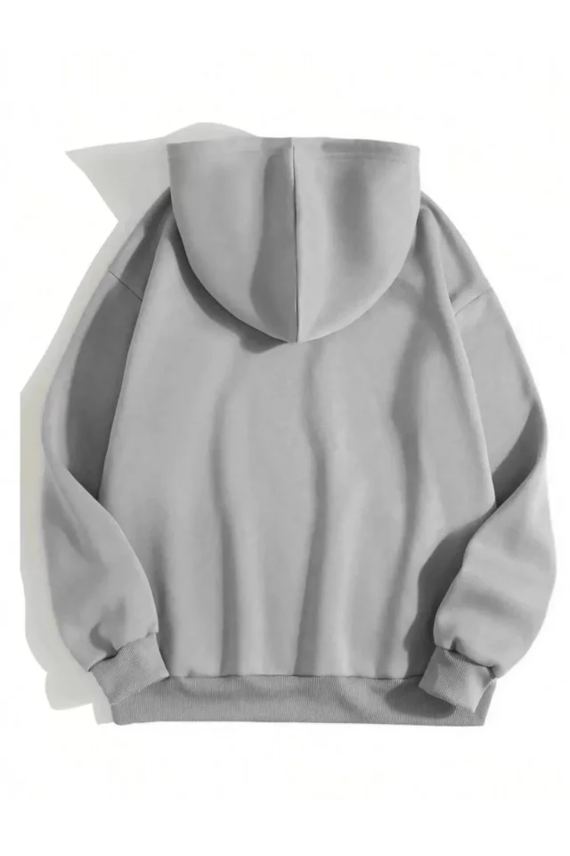 Erkek Düz Kapüşonlu Sweat 3 - Boyalı Gri