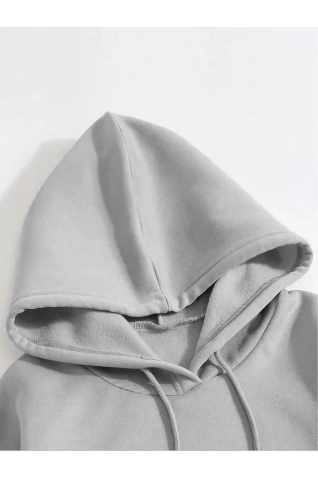 Erkek Düz Kapüşonlu Sweat 3 - Boyalı Gri