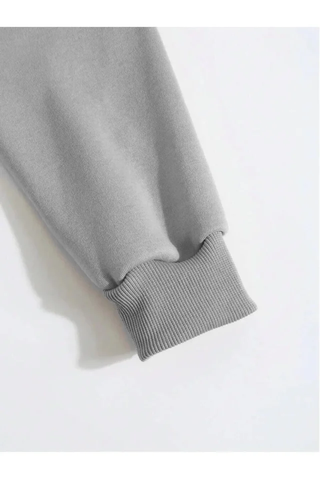 Erkek Düz Kapüşonlu Sweat 3 - Boyalı Gri