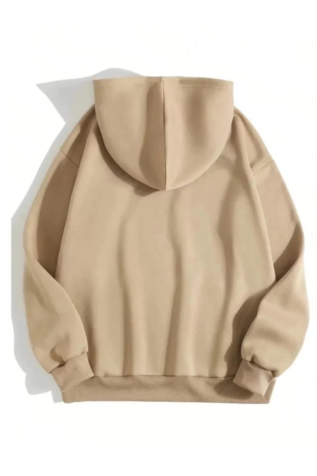 Erkek Düz Kapüşonlu Sweat 4 - Bej