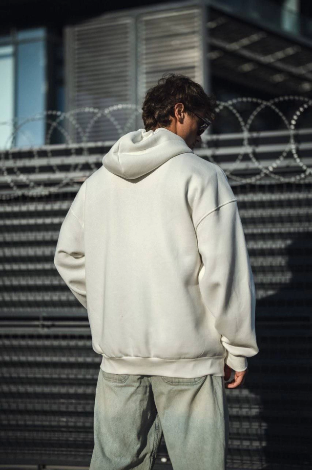 Oversize Tam Fermuarlı Uzun Kol Hırka 3 - Beyaz