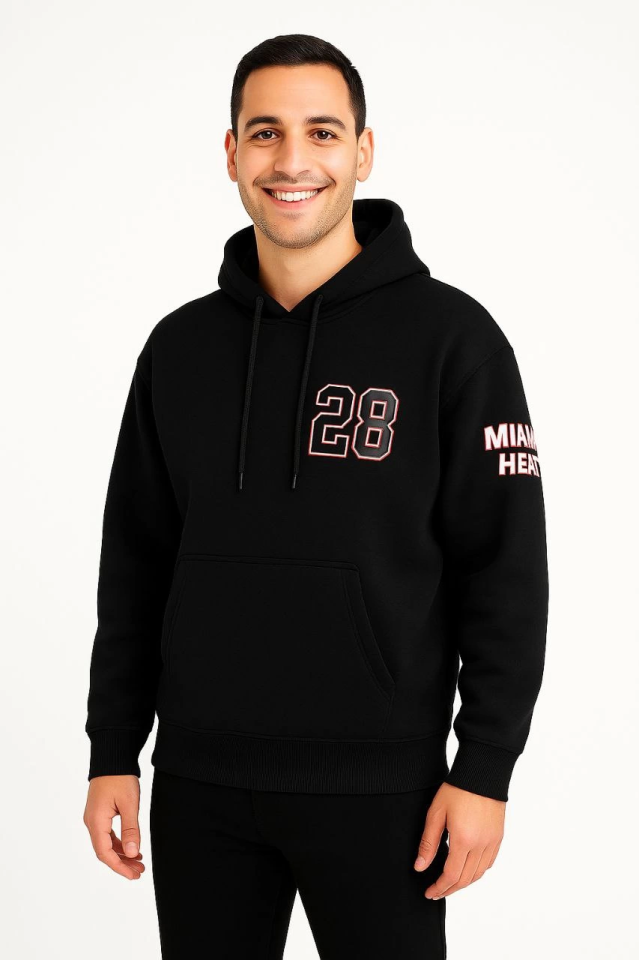 Üç İplik Kapüşonlu Ön Ve Arka Baskılı SweatShirt Hoodie - Siyah